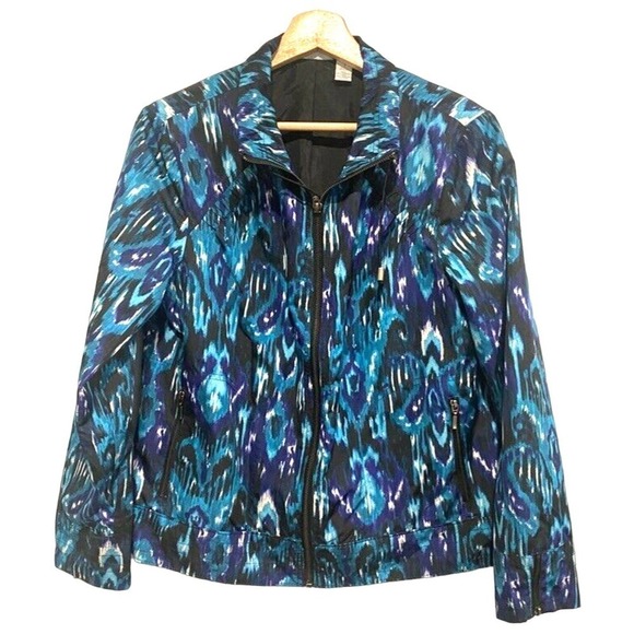 Chico's Jackets & Blazers - Zenergy By Chico's - Blue Aztec zippered light rain jacket women size 1 (M)